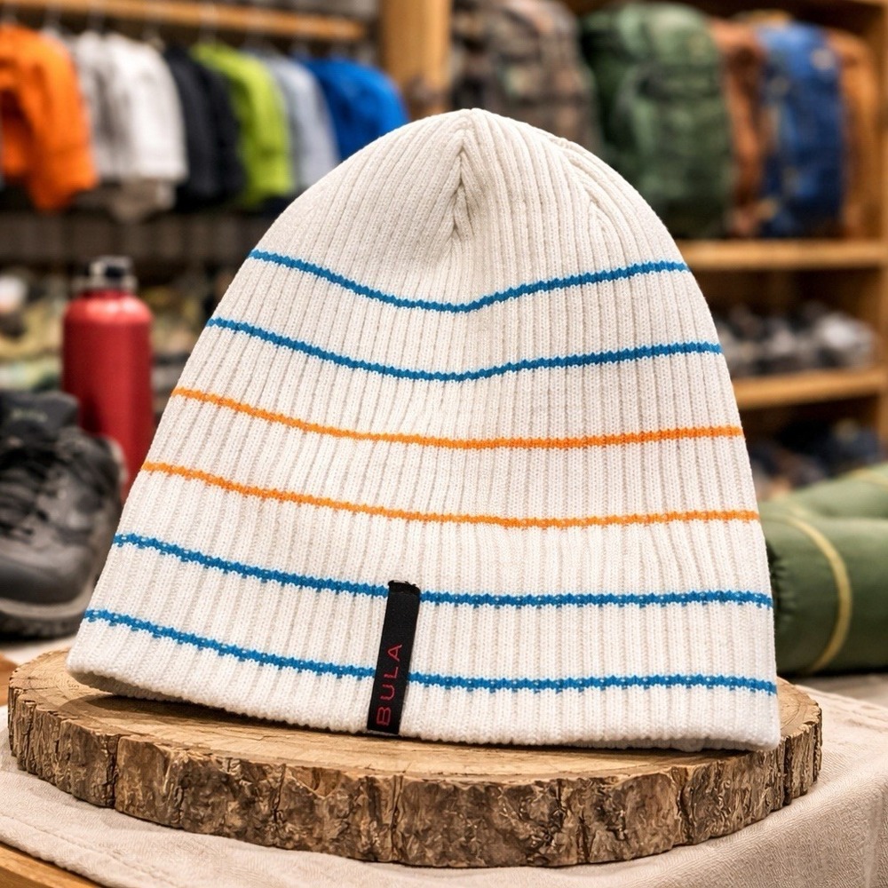 Bula Ivory Striped Knit‎ Beanie Outdoors Camping Hiking Skiing Cabincore